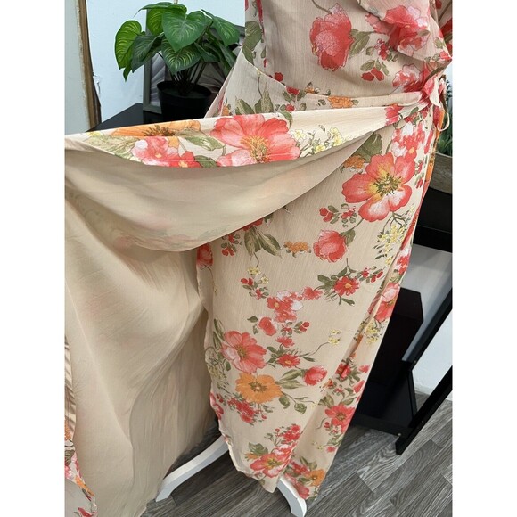 Lulus Women’s Wrap Long Dress Size  M Floral ruffled adjustable straps V Neck - Picture 5 of 12